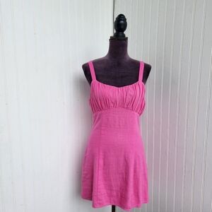 Abound Mini Dress Pink Ibis Women Rayon Lined Slit Ruched Sleeveless India Sz S